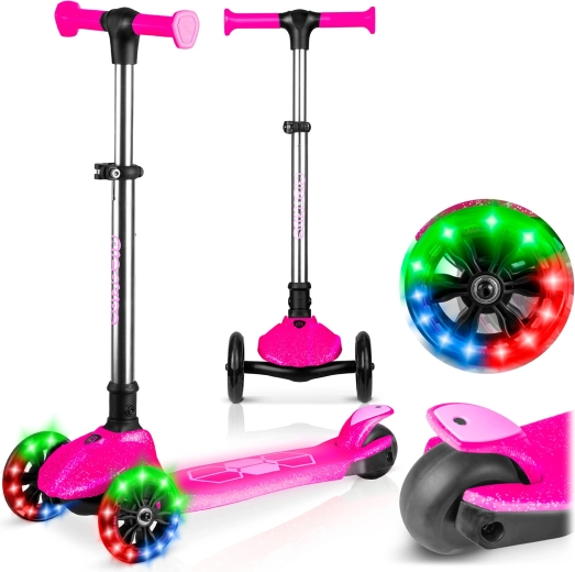 Driewieler evenwichtsstep voor kinderen met LED-verlichting Ricokids Jelly – roze