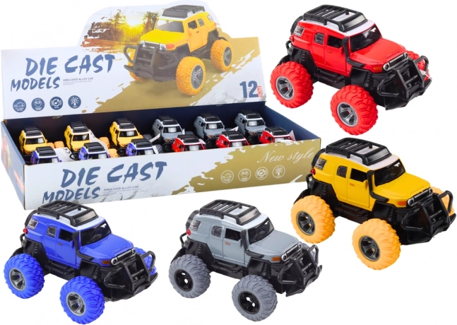 Terreinwagentje 1:32 metalen rubberen wielen licht en geluid pull-back