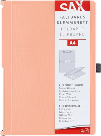 Afsluitbaar klembord met clip SAX A4 zalmkleurig