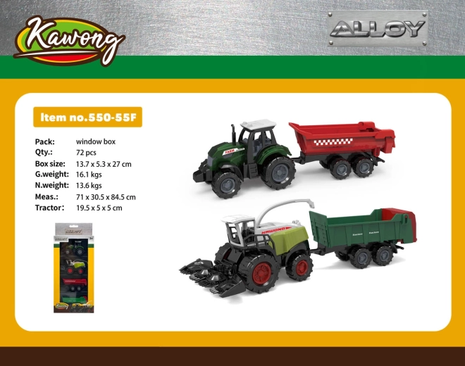 Metalen set met tractor, maaidorser en aanhangwagens