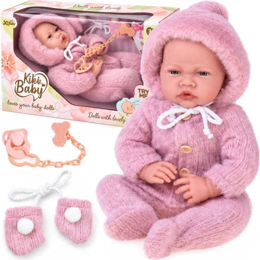 Interactieve babypop met geluiden in winteroutfit en met speen