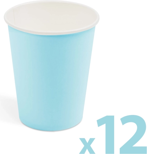 Blauwe papieren bekers 250 ml, 12 stuks