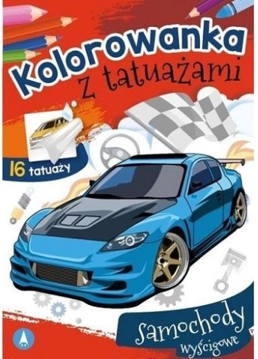 MOTOtattoo – kleurplaten met afwasbare tatoeages Raceauto’s