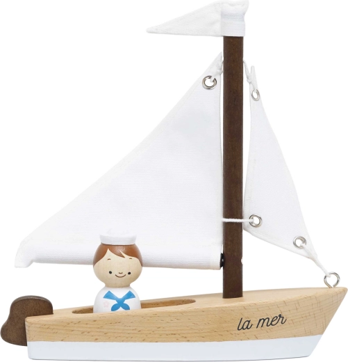 Le Toy Van houten zeilboot met kapitein