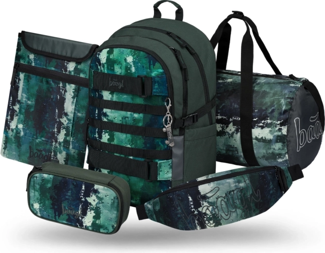 Baagl set Skate Forest: schoolrugzak, etui, sporttas, heuptas en laptophoes