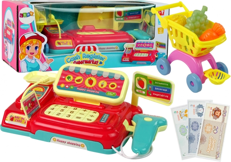 Kinderkassa met winkelwagentje en scanner