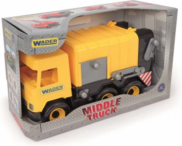 Gele vuilniswagen Wader Middle Truck, 42 cm, in doos
