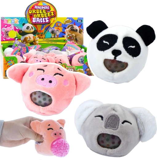 Pluche knijpbare squishy met gelballetjes – koala, panda, varkentje 6 cm