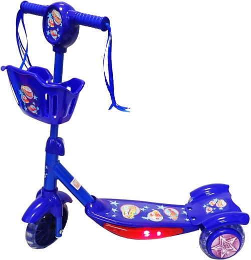 KUBIsport kinderdriewielstep met mandje en verlicht voetbord blauw