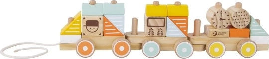 Houten trek-trein met 21 onderdelen