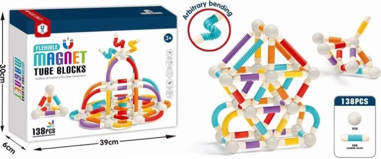 Magnetische bouwset – flexibele buisjes, 138 onderdelen