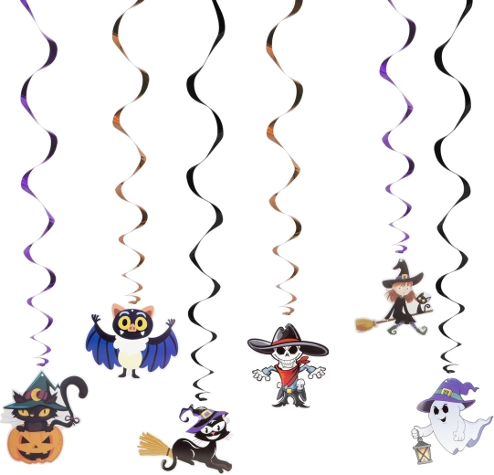 Halloween papieren decoraties met spiraalhanger - 6 motieven