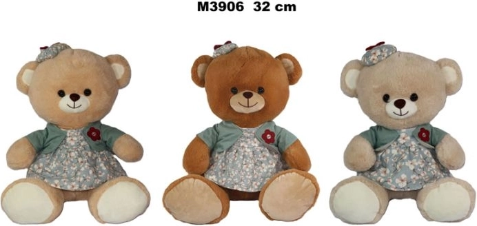 Pluchen teddybeer in jurk 32 cm - 1 stuk