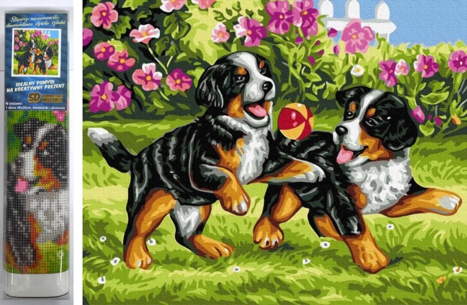 Diamantschilderen speelse puppy’s 30 × 40 cm