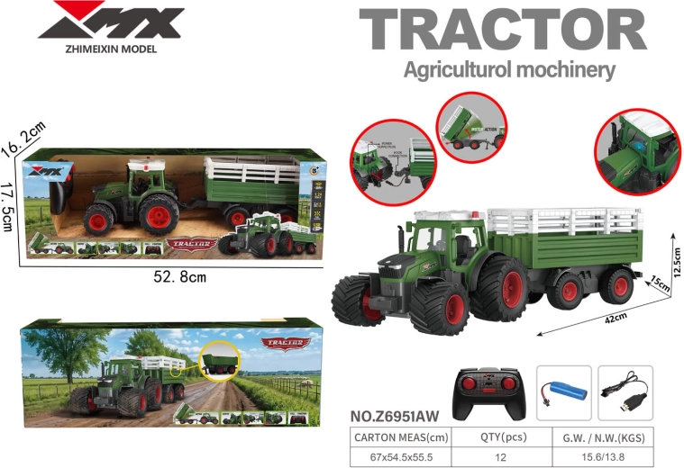 Afstandsbediende tractor met aanhanger en kiepfunctie