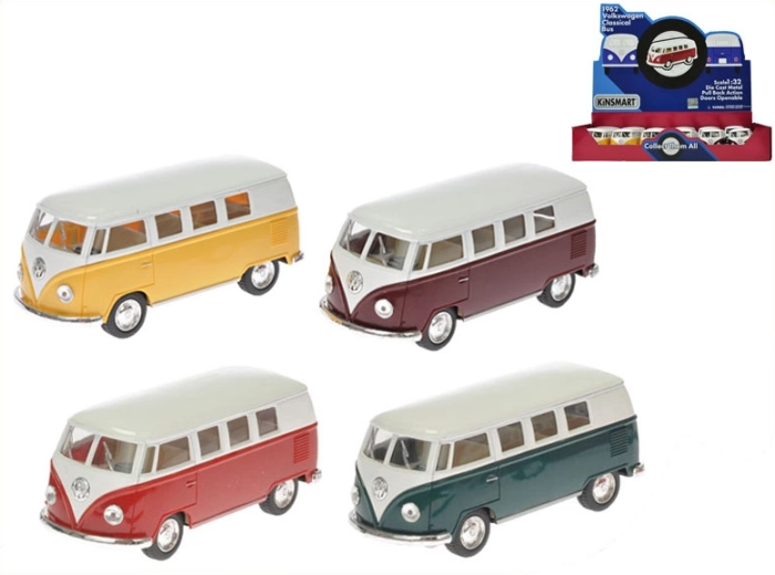 Metalen model Volkswagen Classical Bus 1962 1:32 met pull-back aandrijving
