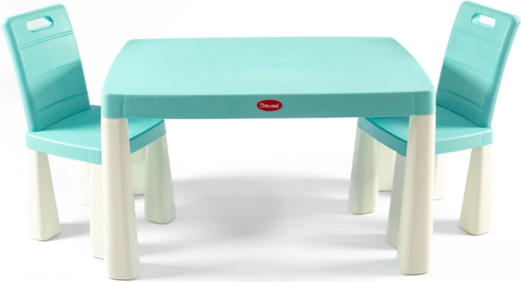 Kunststof kinderstoeltje met tafel in blauw-wit DOLONI