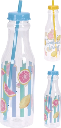 Drinkfles met rietje 650 ml – mix van zomerse motieven