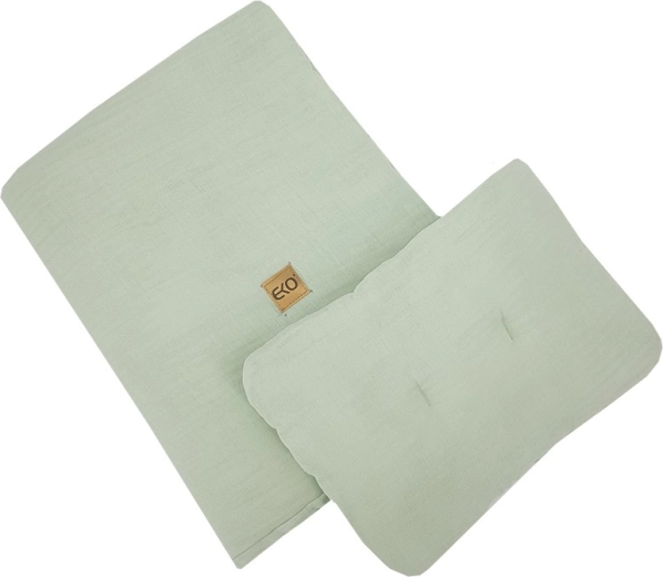 Mousseline beddengoedset EKO Mint (kussen 30×40 cm, dekentje 75×100 cm)