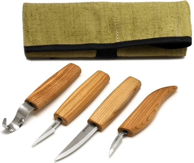 BeaverCraft S09 set van 4 houtsnijmessen in etui