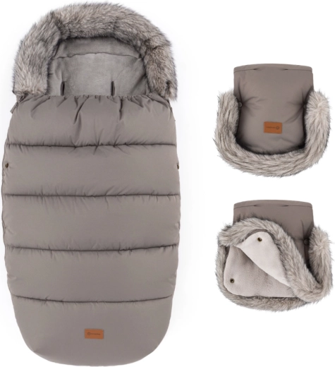 Petite&Mars winterset: voetenzak Comfy 4-in-1 en kinderwagenhandschoenen Furry mocha mousse