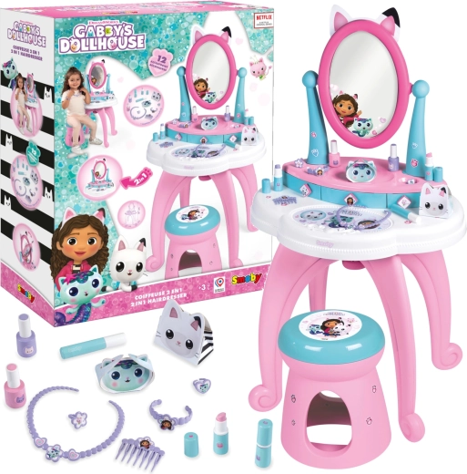 Kaptafel GABBY’S DOLLHOUSE met krukje en 12 accessoires