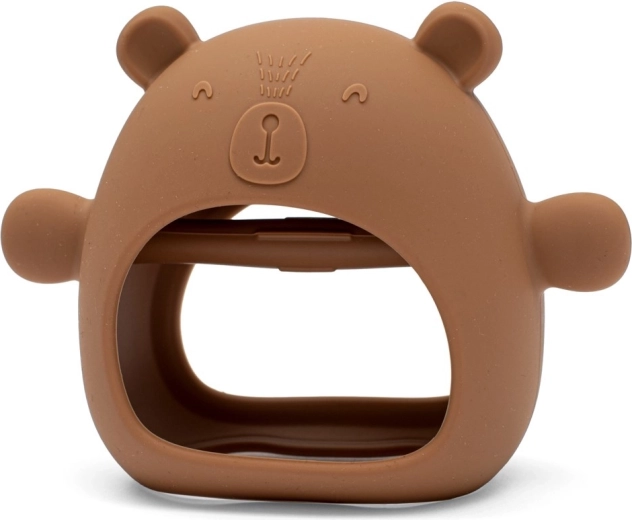 Siliconen bijtring voor om de hand beertje New Baby karamelbruin