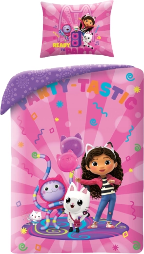 Katoenen babybedje beddengoed Gabby's poppenhuis Party Tastic paars