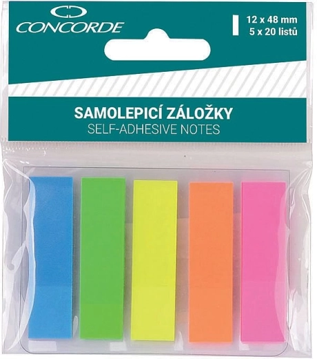 Zelfklevende neon tabs CONCORDE 12 × 48 mm, 5 kleuren