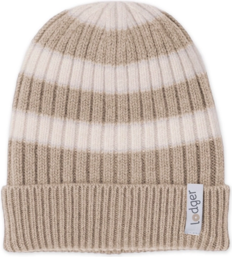 Lodger gebreide merino muts stripe beige 3–6 maanden