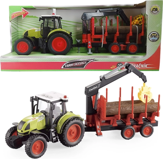 Farm service tractor met aanhanger voor houttransport 1:16