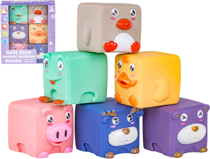 Zachte siliconen sensorische blokjes met dieren – 6 stuks