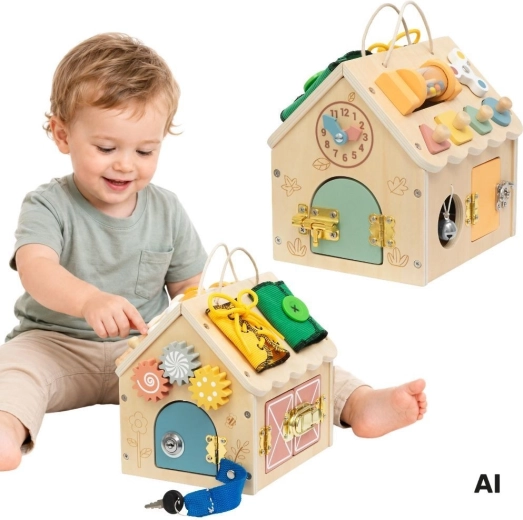 Tooky Toy houten activiteitenhuisje (busy board) met activiteiten en sloten