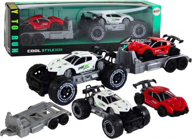 Offroad-auto met aanhanger en sportauto set