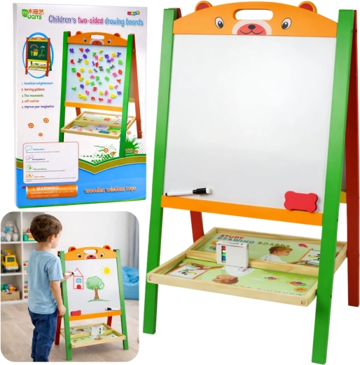 Houten dubbelzijdig magnetisch bord 2-in-1 voor kinderen met krijt en stift
