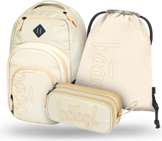 BAAGL 3-delige set Coolmate: Rugzak, Etui en Zak in Beige