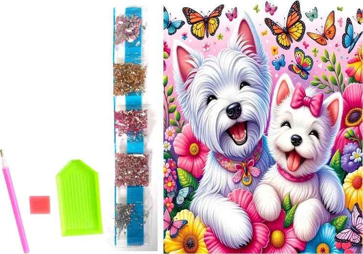 Diamant schilderen op canvas Vrolijke hondjes 23 × 30 cm