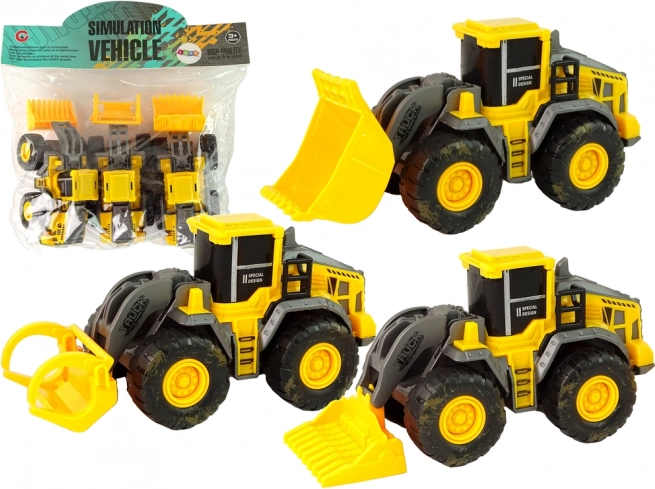 Set van drie gele bouwvoertuigen