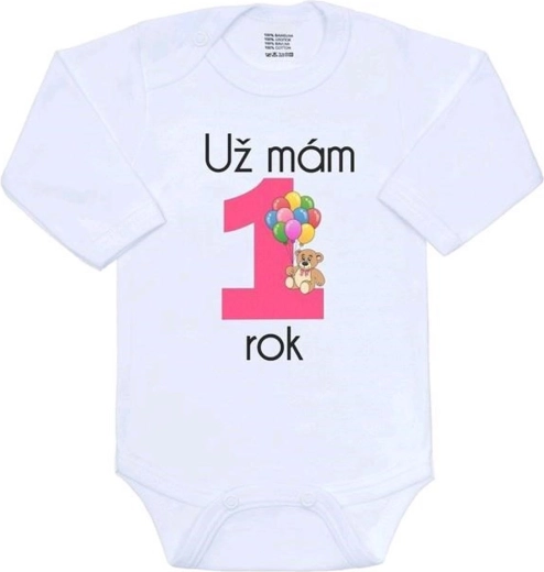 Babyromper met print New Baby Ik ben al 1 jaar, roze