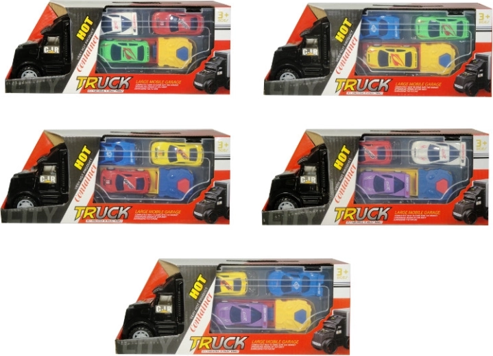 Plastic vrachtwagen met launcher en 3 sportauto’s - 1 stuk