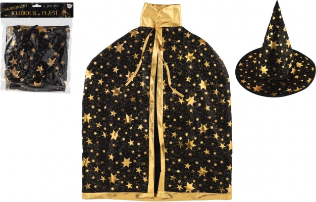 Kinder tovenaarshoed en cape zwart‑goud, diameter 38 cm