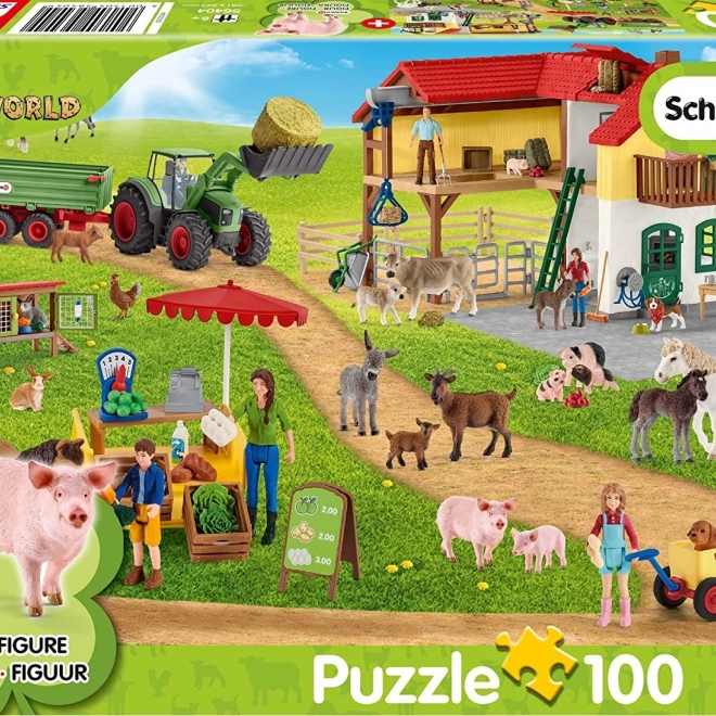 Puzzel SCHLEICH Boerderij met verkoopkraam 100 stukjes + figuurtje