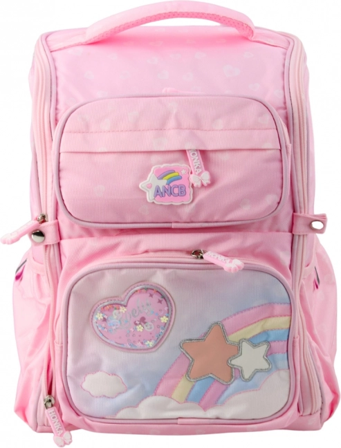 Schoolrugzak met eenhoorn en borstriem roze 20L