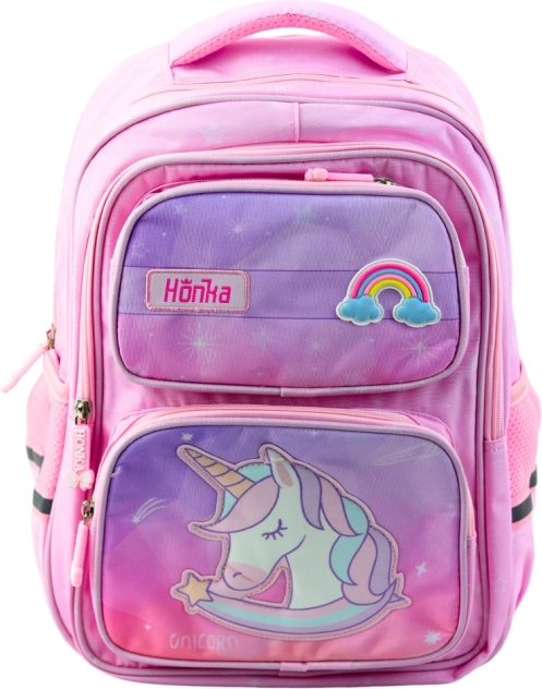 Schoolrugzak met eenhoorn en borstriem roze 20L