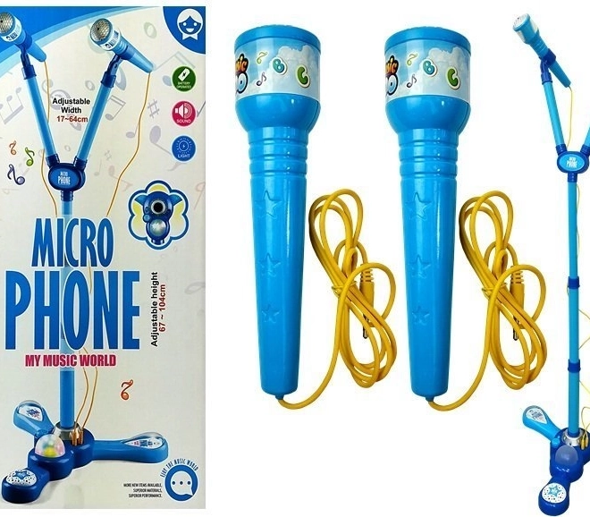 Kinder-karaokeset met dubbele microfoon op statief – blauw