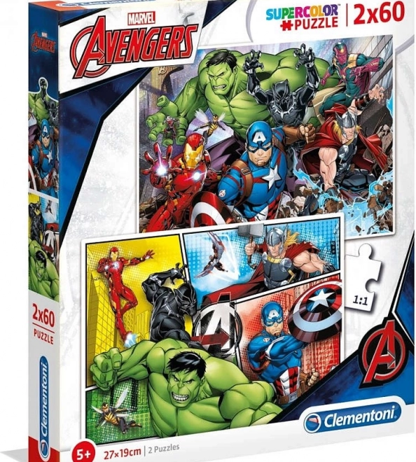 Puzzel 2x60 stukjes Super Kleur - Avengers