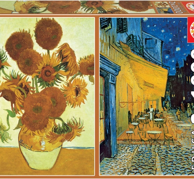 Puzzel Zonnebloemen en Caféterras bij Nacht 2x1000 Stukjes