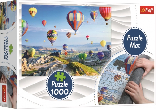 Puzzel Ballonnen boven Cappadocië 1000 stukjes met onderlegger