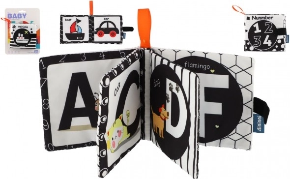 Zachte stoffen babyboekje 12 × 11 cm – contrastrijke afbeeldingen, 3 thema’s (3m+)