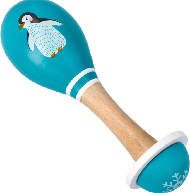 Houten maraca met pinguïn voor kinderen